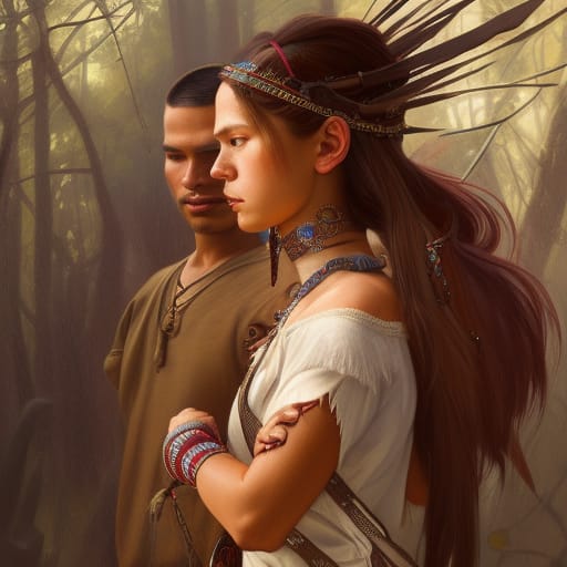 a chickasaw warrior standing with a chickasaw princess