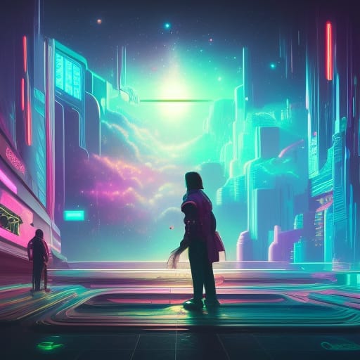 beautiful space picture with man standing at a window